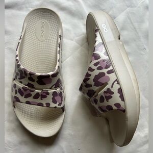 Oofos Ooah Rose Leopard Comfort Sport Recovery Pink Sandal Slide Sz 8